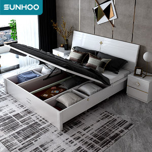 双虎床现代简约双人床轻奢小户型板式床1.5米1.8m主卧室家具15BJ1