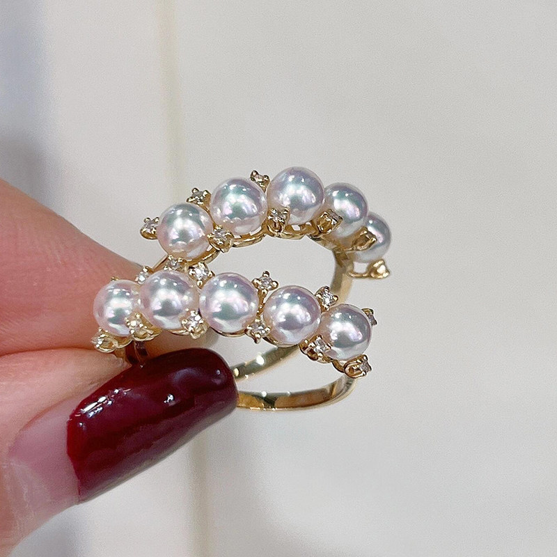 Akoya seawater pearl corolla ring adjustable