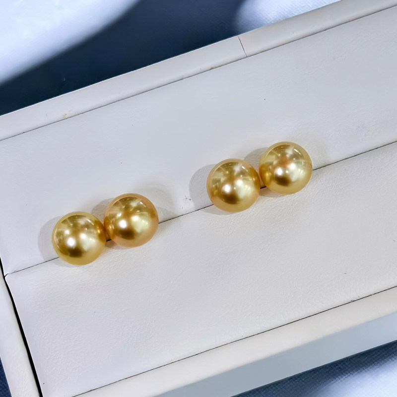 【经典】金珠耳钉纯银18K金耳环饰 耳针款正圆强光高亮珠光茶金色,淘宝优惠券,粉丝福利购,淘宝优惠卷