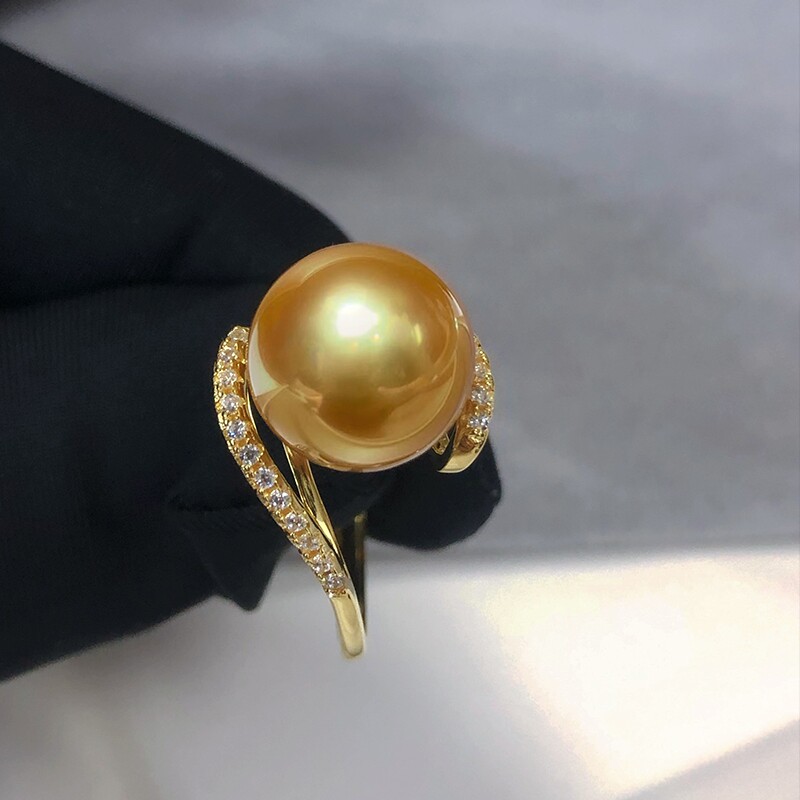 Curved golden pearl ring for women imported accessories inlaid with light luxury temperament niche design gift