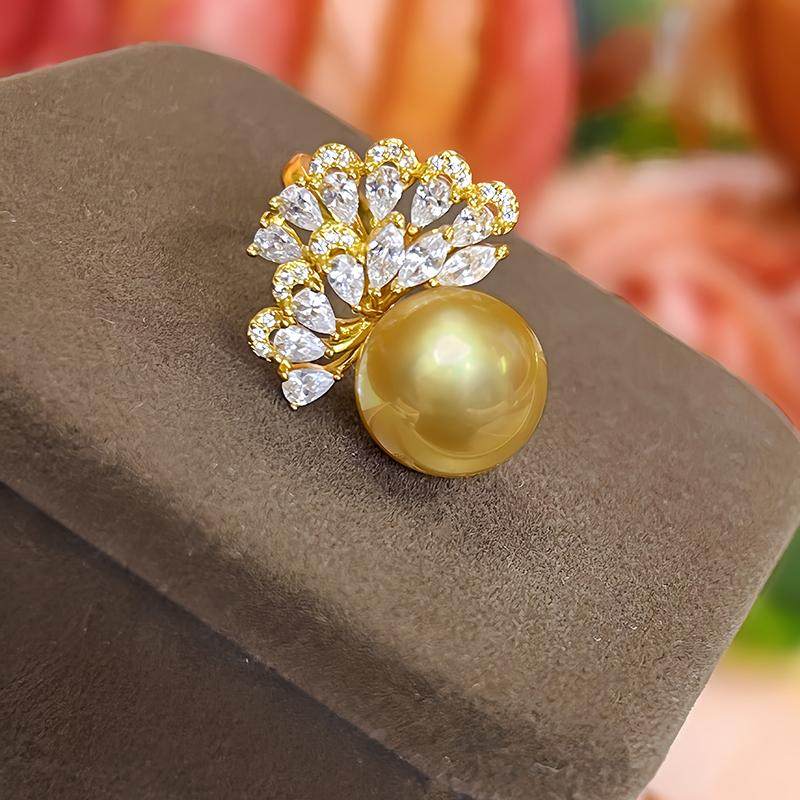 金珍珠孔雀翎戒指正圆强光手饰指环港工进口精工开活口中浓金,淘宝优惠券,粉丝福利购,淘宝优惠卷