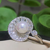 Natural seawater akoya pearl ring, French retro design earring set, high-end, light luxury and adjustable
