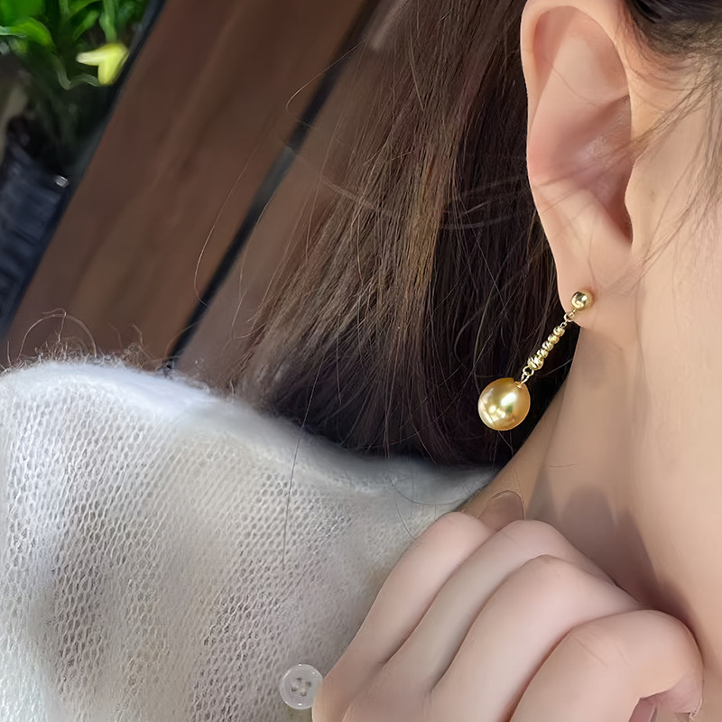 人鱼泪耳线天然真珍珠 金珠耳环坠爆闪款轻奢高级气质百搭灵动,淘宝优惠券,粉丝福利购,淘宝优惠卷