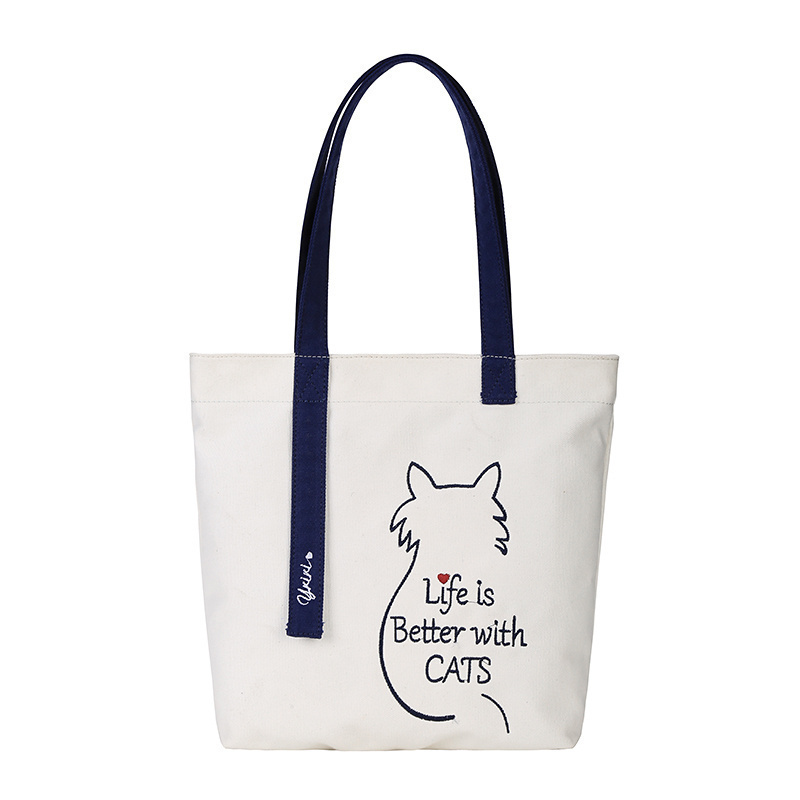 帆布包包女2025新款时尚大容量猫咪单肩包布包托特包帆布袋暗袋 - 图2