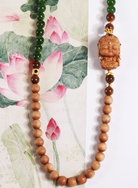 印度老山檀香手串和田碧玉手链原创老山檀念珠绿度母女士文玩佛珠