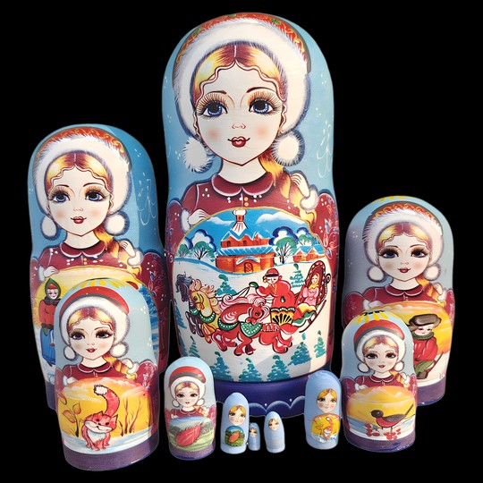Russian matryoshka 10-layer classic storyboard hand-painted basswood made children's educational toys gift ornaments