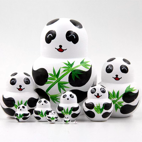 俄罗斯套娃10层熊猫可爱风干椴木手工绘制六一儿童益智玩具摆件 - 图3
