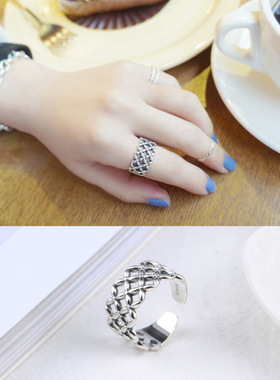 韩版网状复古开口可调节食指环