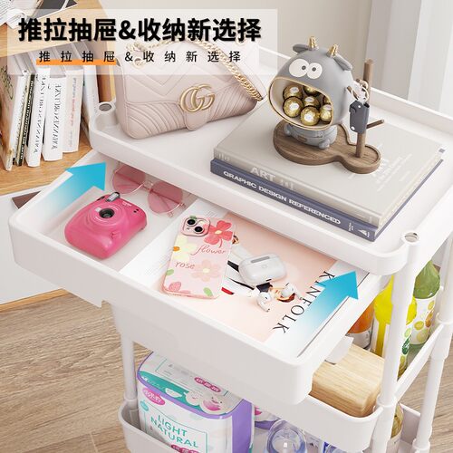 抽屉式小推车置物架落地移动浴室卫生间卧室零食玩具收纳柜书架子 - 图2