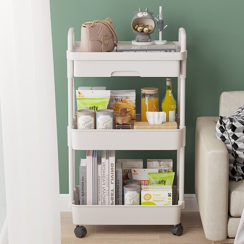抽屉式小推车置物架落地移动浴室卫生间卧室零食玩具收纳柜书架子 - 图0