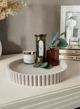 简约圆形竖条纹水泥托盘模具摆件