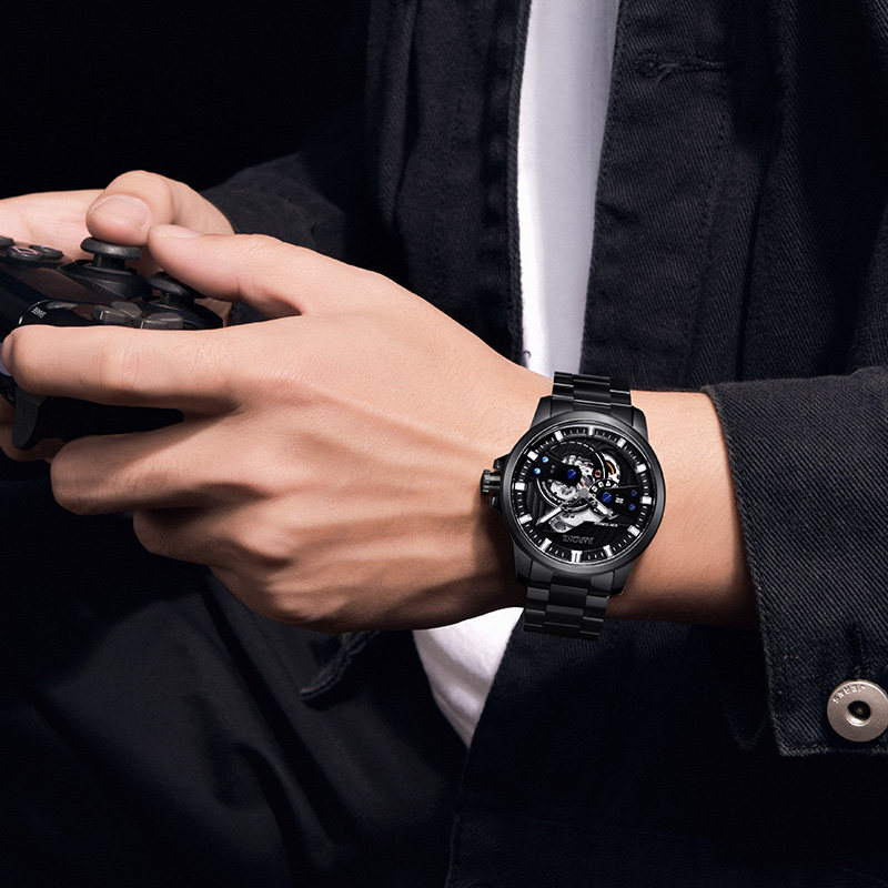 Rarone雷诺狼人杀联名手表男款镂空机械手表国产腕表防水男士手表