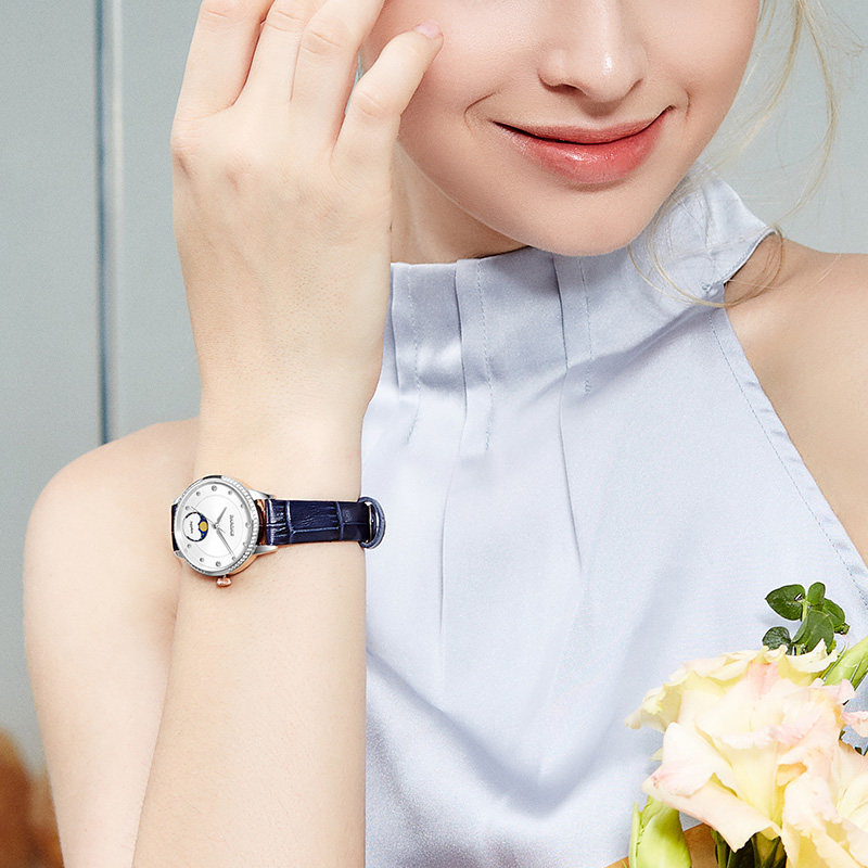 Rarone雷诺手表女时尚石英表防水正品女士百搭新款月相女士手表