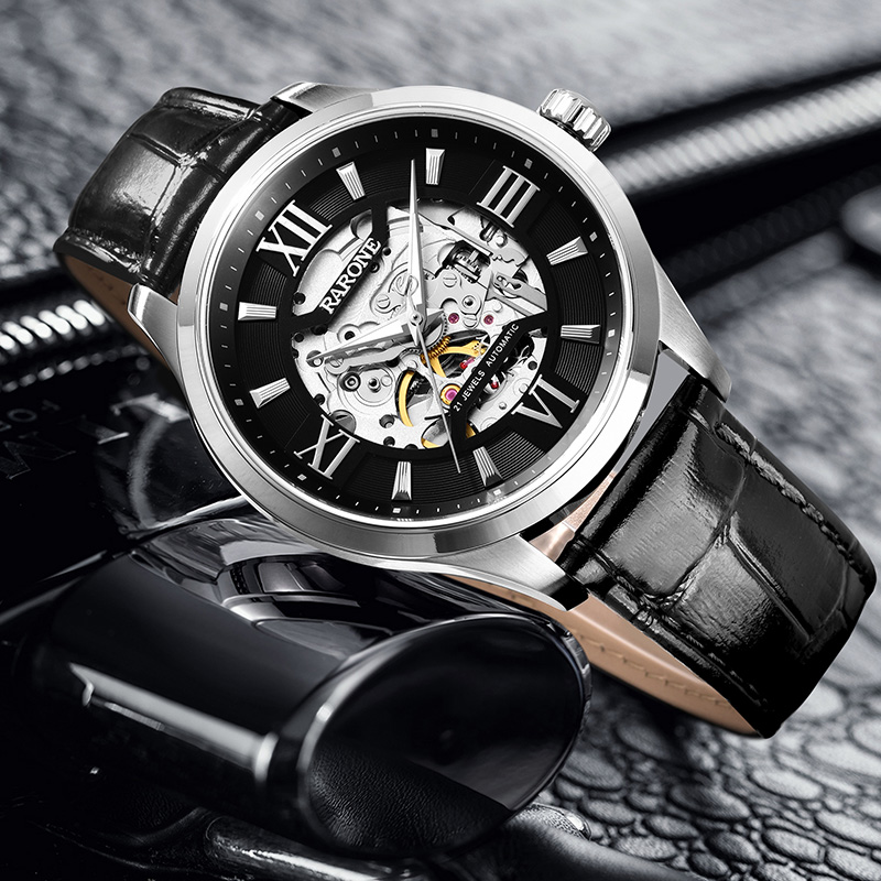 Rarone雷诺手表男镂空机械表全自动手表男款正品男士手表国产腕表