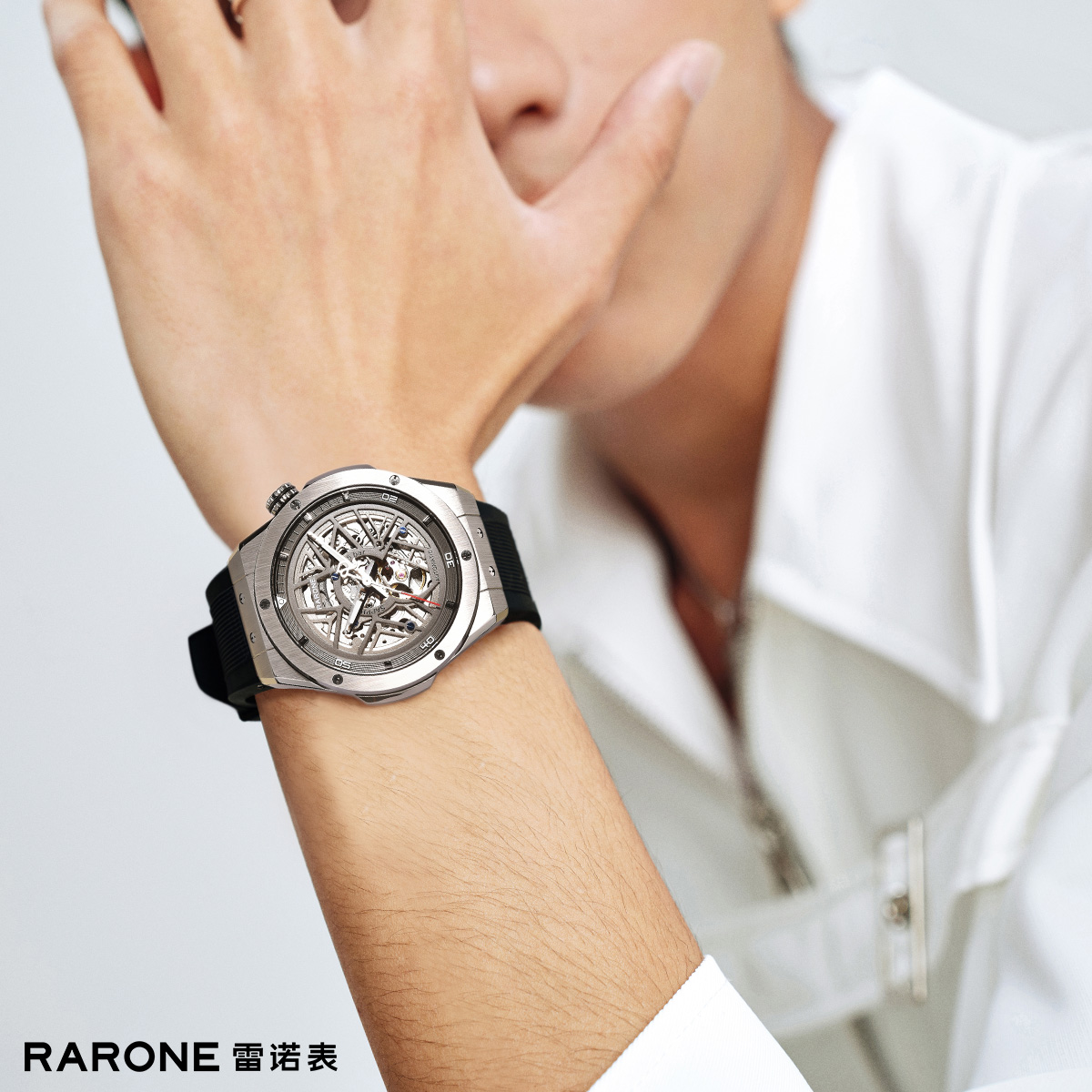 Rarone雷诺双子星手表男款镂空自动机械表商务腕表节日礼物 - 图1
