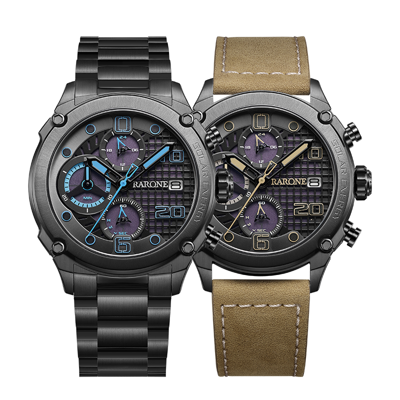 雷诺太阳能手表男2021年新款防水多功能石英男士手表