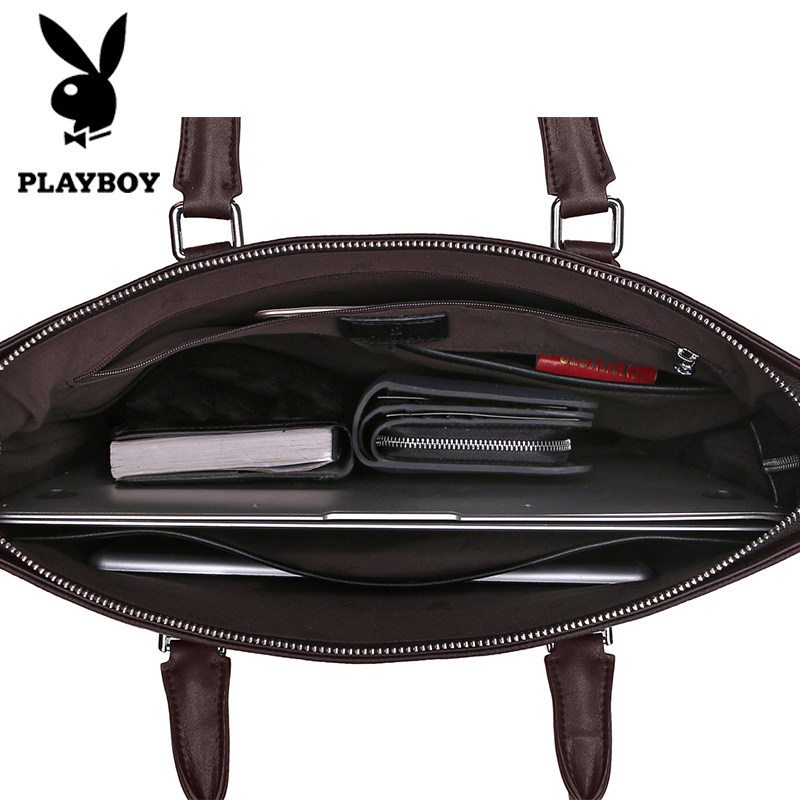 花花公子手提包牛皮单肩横款公文包 益程箱包男士包袋