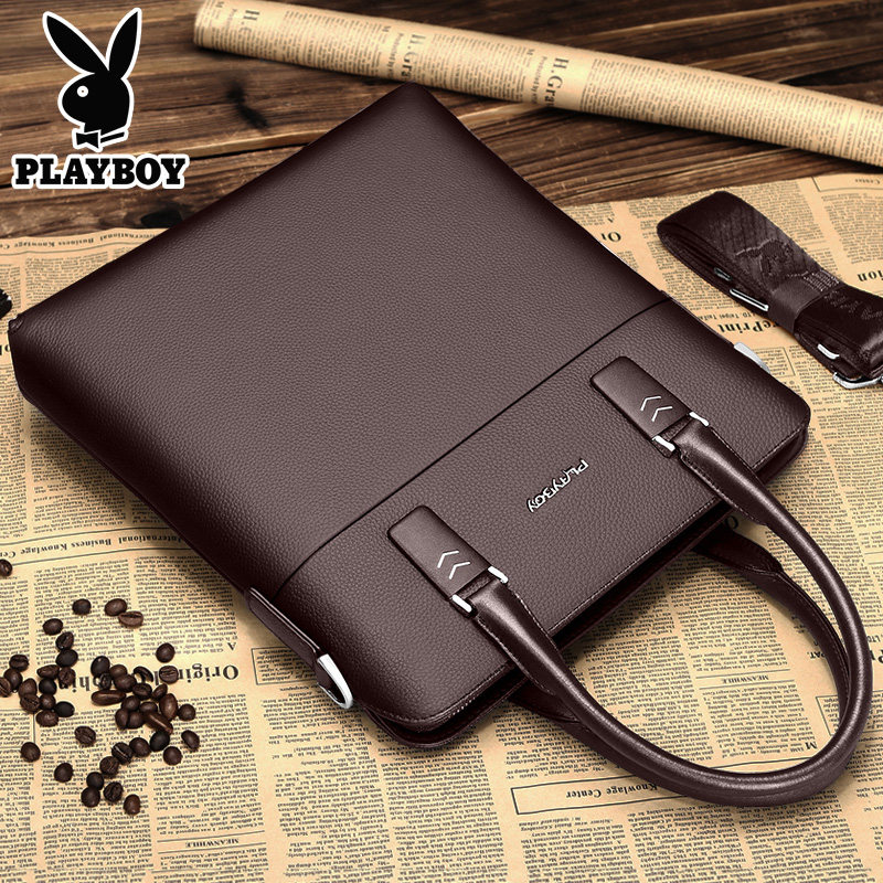 花花公子手提包牛皮单肩竖款公文包 益程箱包男士包袋
