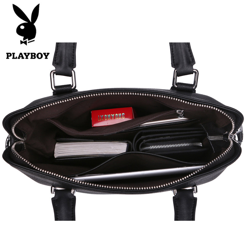 花花公子手提包牛皮单肩竖款公文包 益程箱包男士包袋