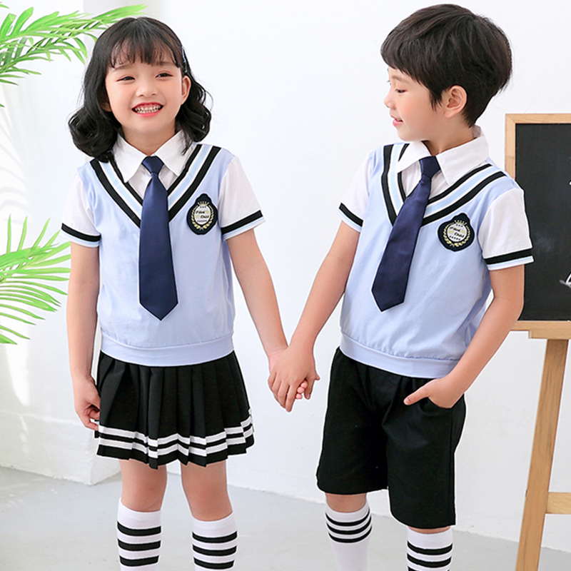 幼儿园园服夏装短袖纯棉套装小学生校服班服英伦风儿童毕业照服装