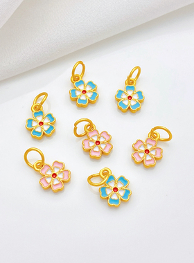 沙金保色滴油彩色小桃花吊坠挂件