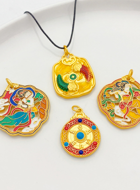 古法金滴油珐琅彩飞天仙女吊坠