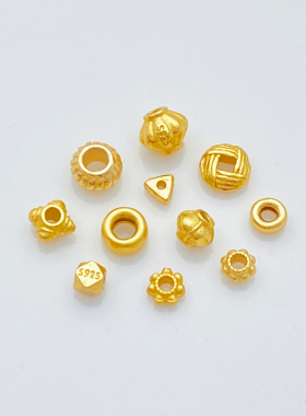 S925古法银镀金圆形三角隔珠diy