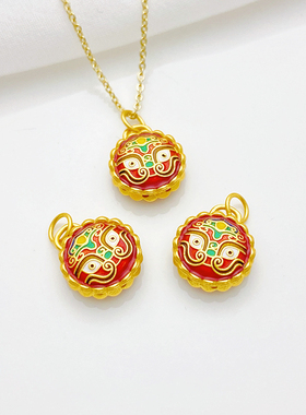 S925古法银镀金吞金兽diy配件