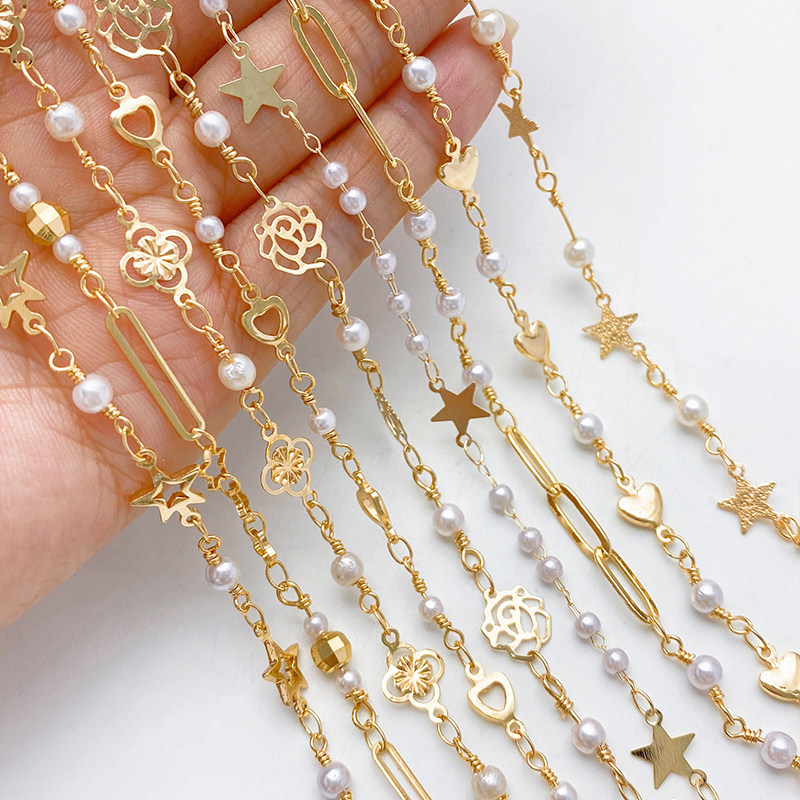 14K包金保色桃心五角星隔珍珠链条散链手工diy手链项链饰品材料,淘宝优惠券,粉丝福利购,淘宝优惠卷