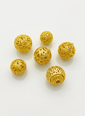 18K哑金镂空花球爱心绣球隔珠