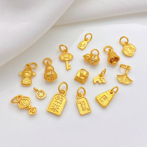 强保色磨砂沙金小吊坠diy配件招财如意福运吉祥手链项链饰品挂件 - 图1