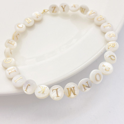 天然淡水贝壳双面滴油烫金26个字母隔珠散珠手链diy串珠饰品配件 - 图0