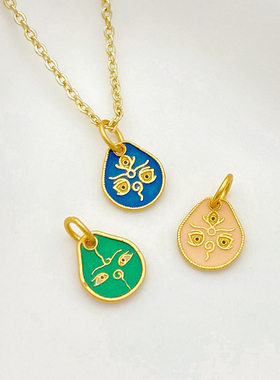 S925银镀金烧蓝五色财神吊坠