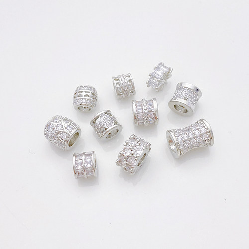 白金色保色镶锆石齿轮雪花隔珠桶珠散珠diy串珠手链项链材料配件 - 图2