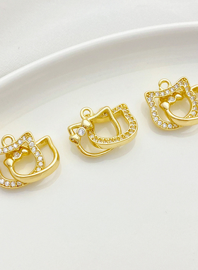 14K包金小猫环环相扣吊坠双吊