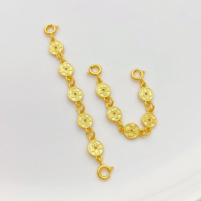 沙金保色金五帝钱双弹簧扣连接链手工diy串手链项链饰品材料配件,淘宝优惠券,粉丝福利购,淘宝优惠卷