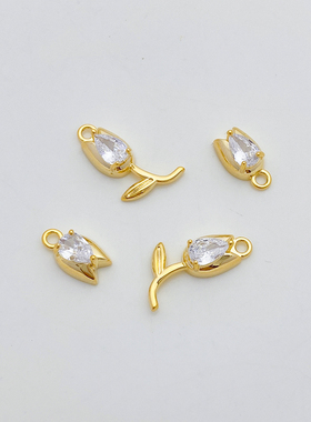 14K包金保色镶锆石郁金香吊坠