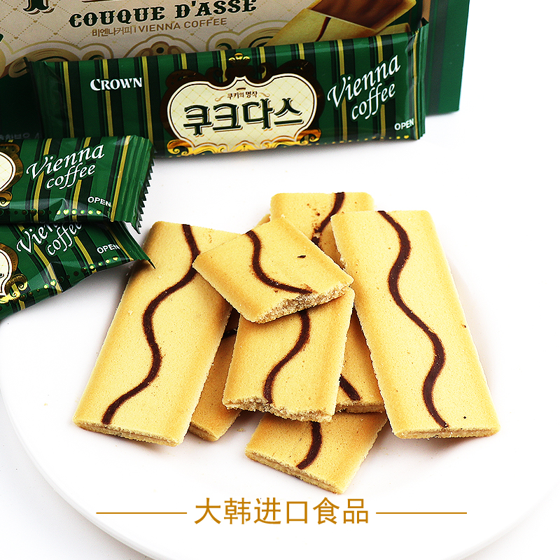 韩国新款包装脆饼含糖进口休闲零食克丽安蛋卷咖啡夹心饼干77g - 图0