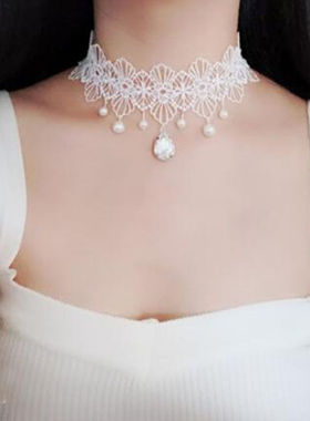 女士气质蕾丝项链颈饰个性水滴吊坠吊坠夸张热销精致花边锁骨链