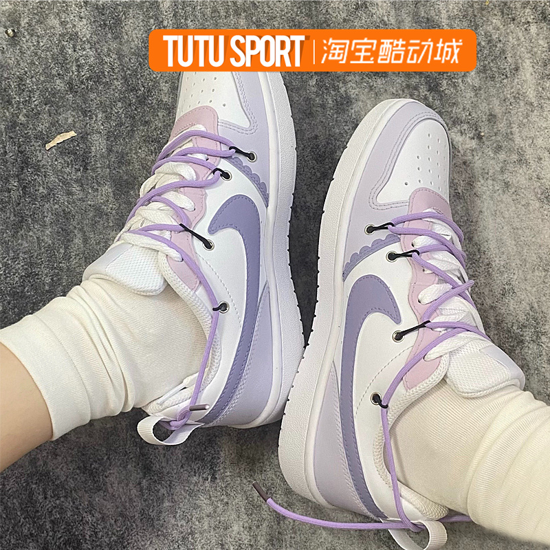 球鞋定制NIKE Court Borough Low香芋蛋糕白紫甜美女款低帮运动鞋 - 图0