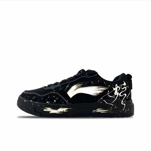 球鞋定制 LiNing/李宁 元初画蛇添福 蛇年涂鸦低帮板鞋男款黑白 - 图0