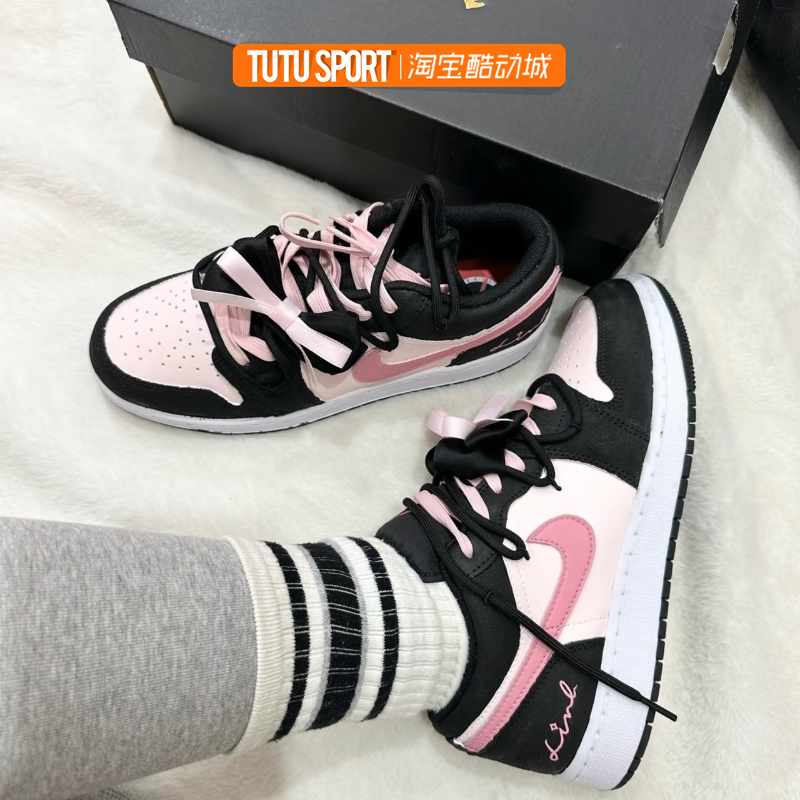 球鞋定制Air Jordan 1 AJ1芝芝莓莓蝴蝶结百搭女款低帮复古篮球鞋-图2