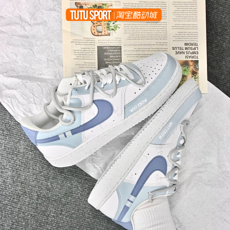 球鞋定制 Nike Court Vision 雾霾蓝 低帮 解构 白蓝男女休闲板鞋 - 图0