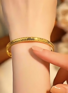 古法金包银龙鳞爆闪实心黄金手镯