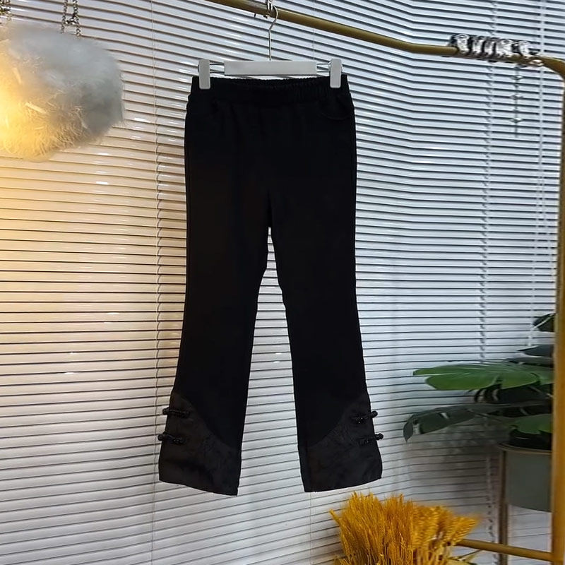 大码女装松紧腰盘扣长裤胖妹妹黑色显瘦宽松遮胯秋冬款百搭休闲裙,淘宝优惠券,粉丝福利购,淘宝优惠卷