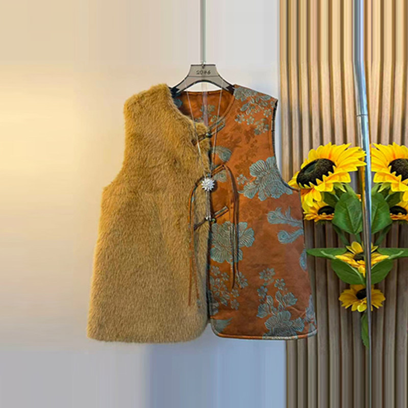 大码女装毛毛拼接花朵AB版国风马甲胖妹妹秋冬款高领长袖暗花小衫,淘宝优惠券,粉丝福利购,淘宝优惠卷