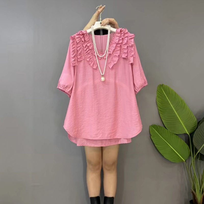 胖MM多层飞边短袖上衣2025夏季新款大码女装甜美减龄宽松休闲小衫,淘宝优惠券,粉丝福利购,淘宝优惠卷