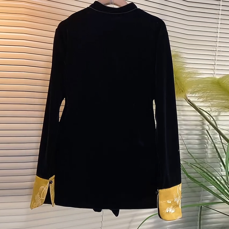 加肥大码女装立领盘扣拼接袖口小衫胖妹妹黑色显瘦气质复古风上衣,淘宝优惠券,粉丝福利购,淘宝优惠卷