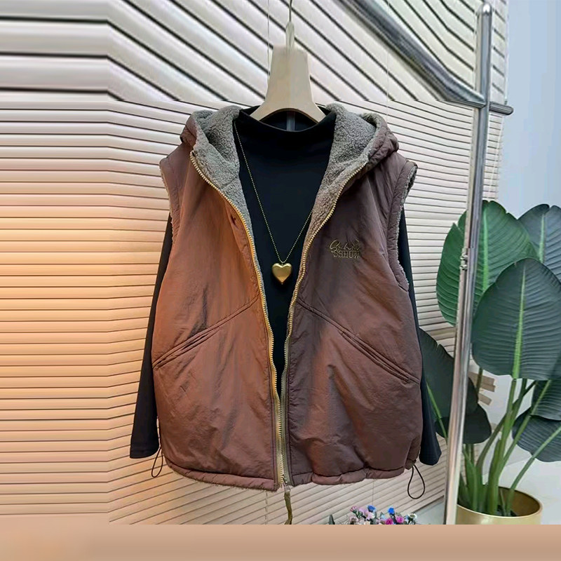 胖妹妹加肥毛毛连帽双兜棉马甲大码女装冬季款宽松简约百搭棉坎肩,淘宝优惠券,粉丝福利购,淘宝优惠卷