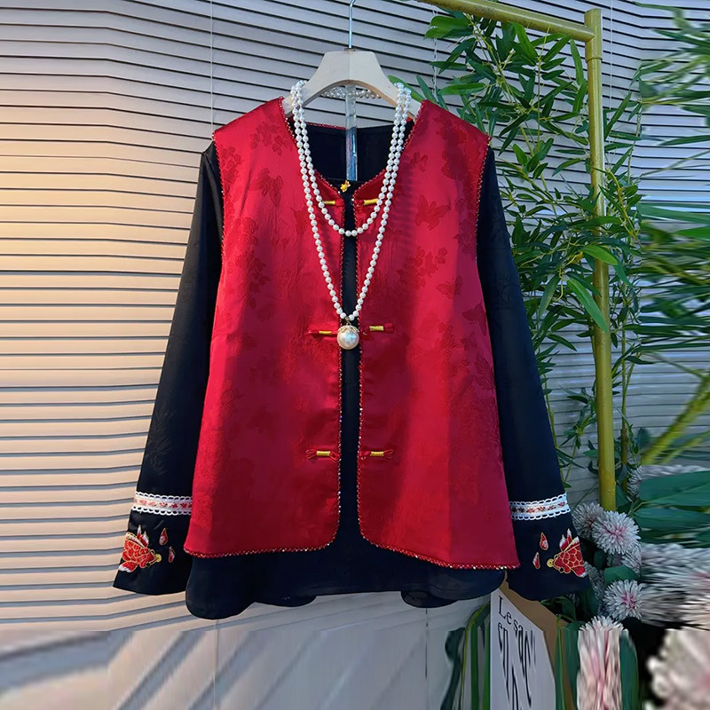 大码女装盘扣暗花国风马甲胖妹妹2026新款百搭减龄刺绣花袖口小衫,淘宝优惠券,粉丝福利购,淘宝优惠卷